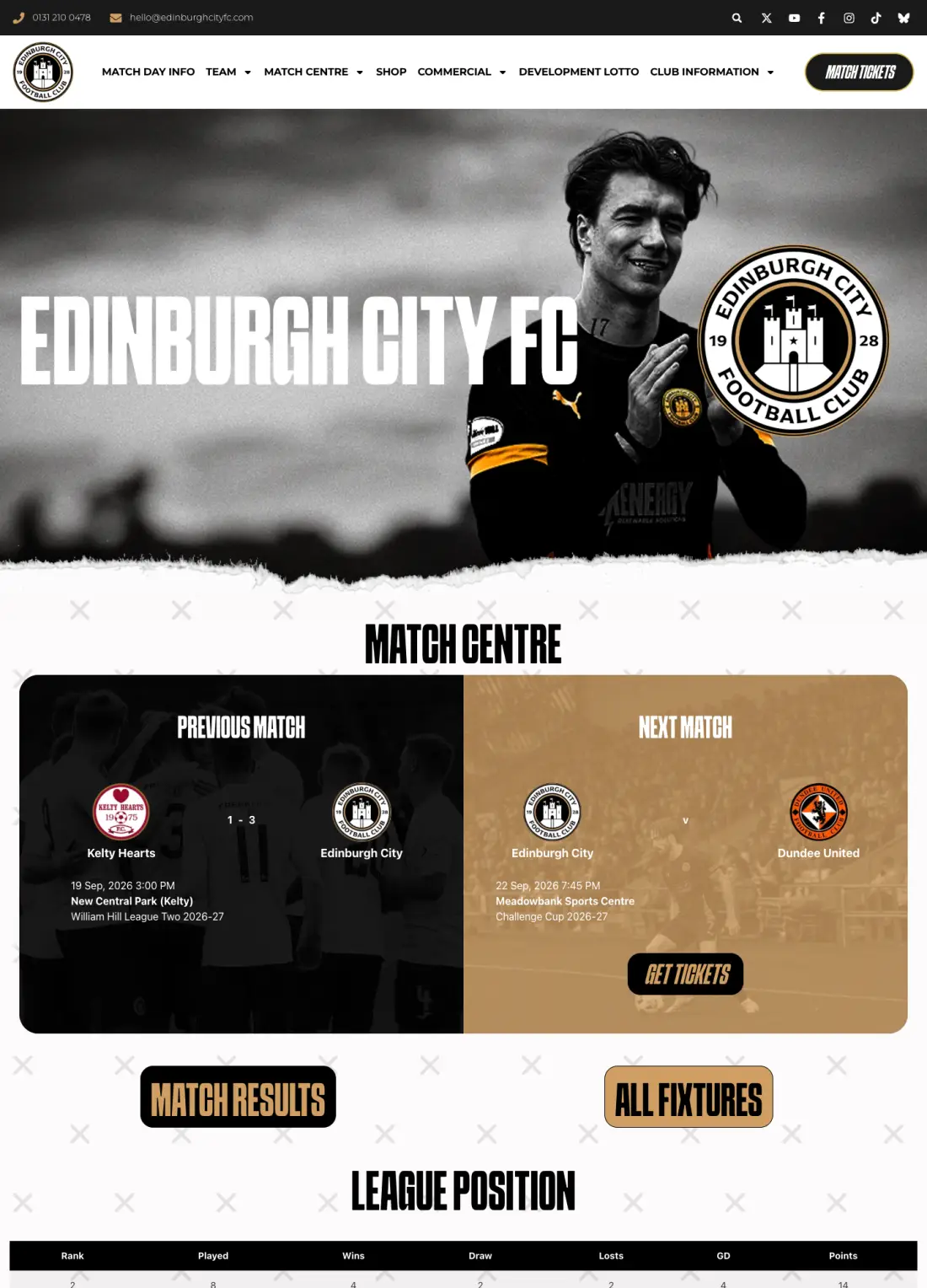 The Edinburgh City FC club website, scrolling