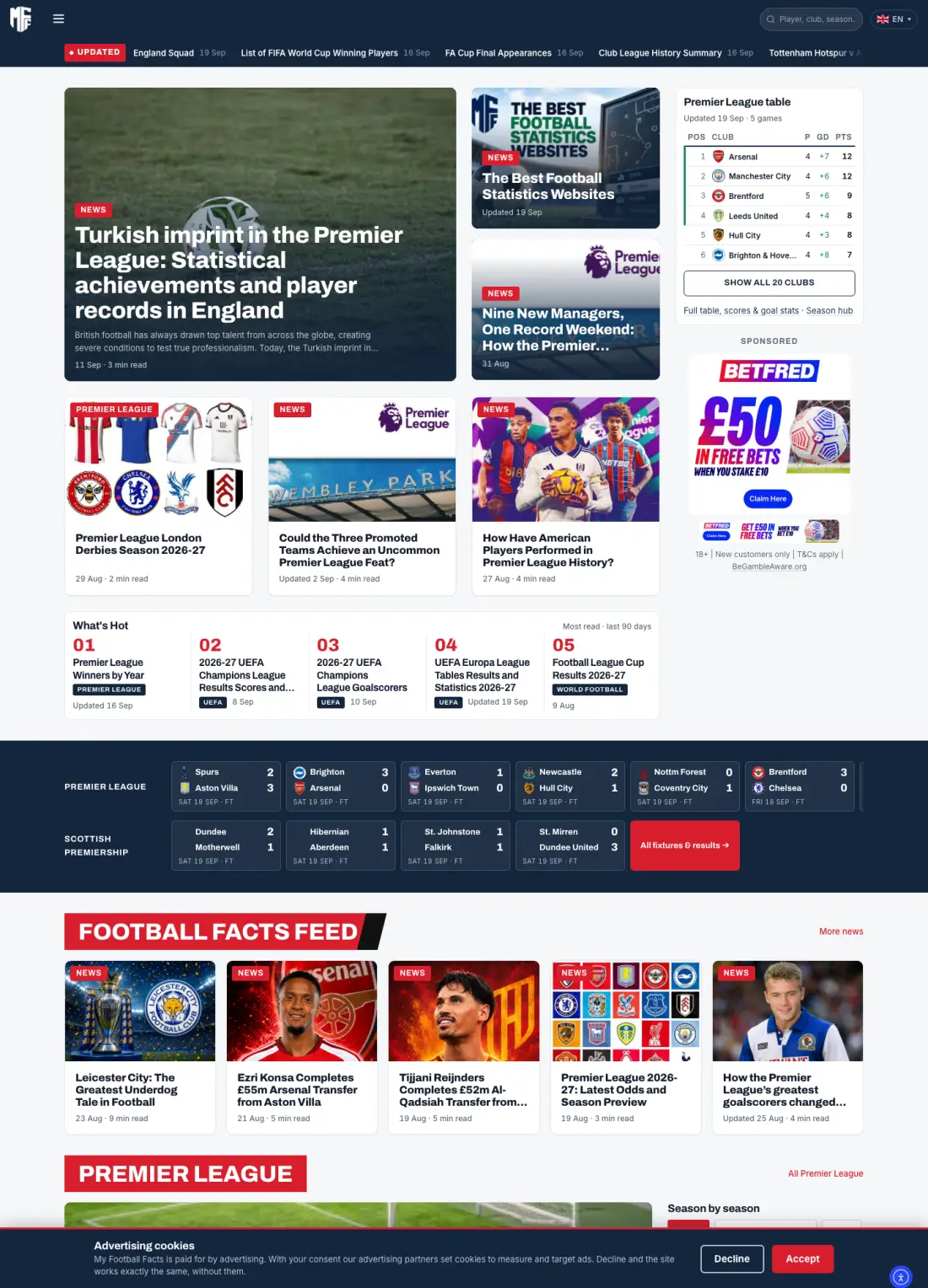 The MyFootballFacts website, scrolling
