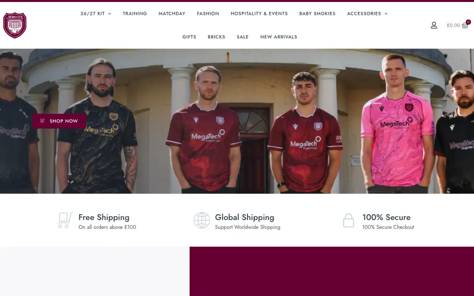The Arbroath FC shop website home page